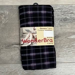 Wonderbra Opaque Black Charcoal Plaid Tights NWT